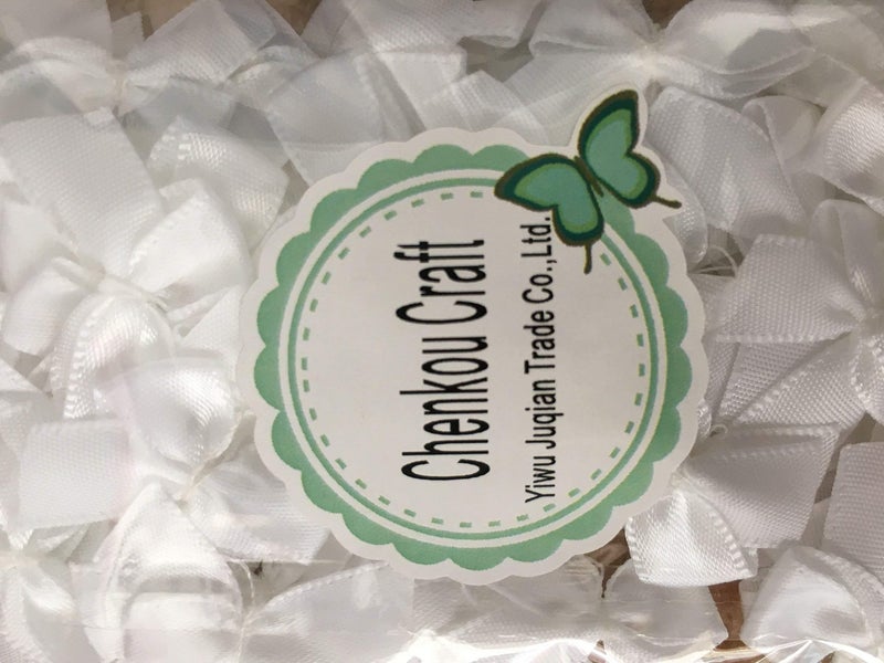 Chenkou Craft 60pcs Mini Satin Ribbon Bows Flowers 1" x3/4" Appliques DIY Craft White Color - Image 3